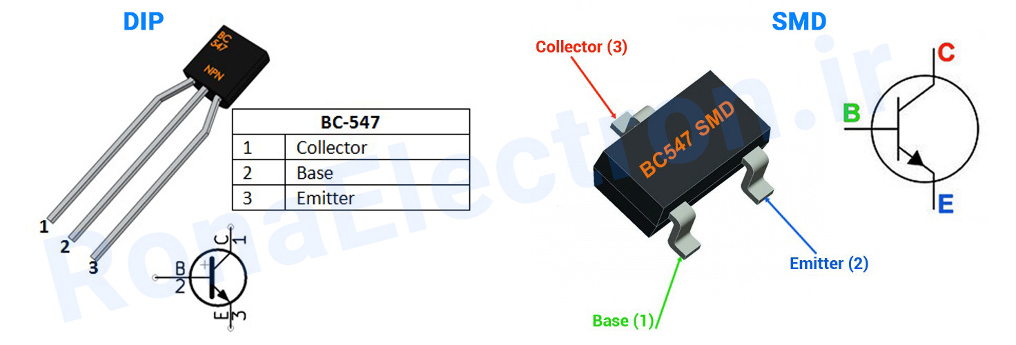 پایههای ترانزیستور BC547