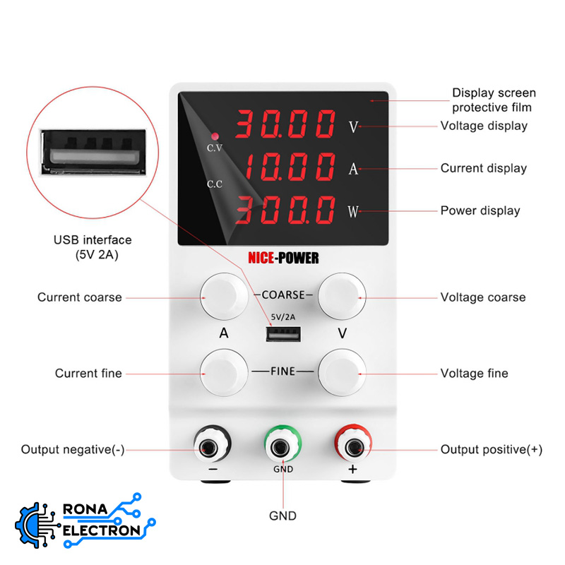 منبع تغذیه دیجیتال 0 تا 30 ولت 5 آمپر NICE-POWER مدل SPS305