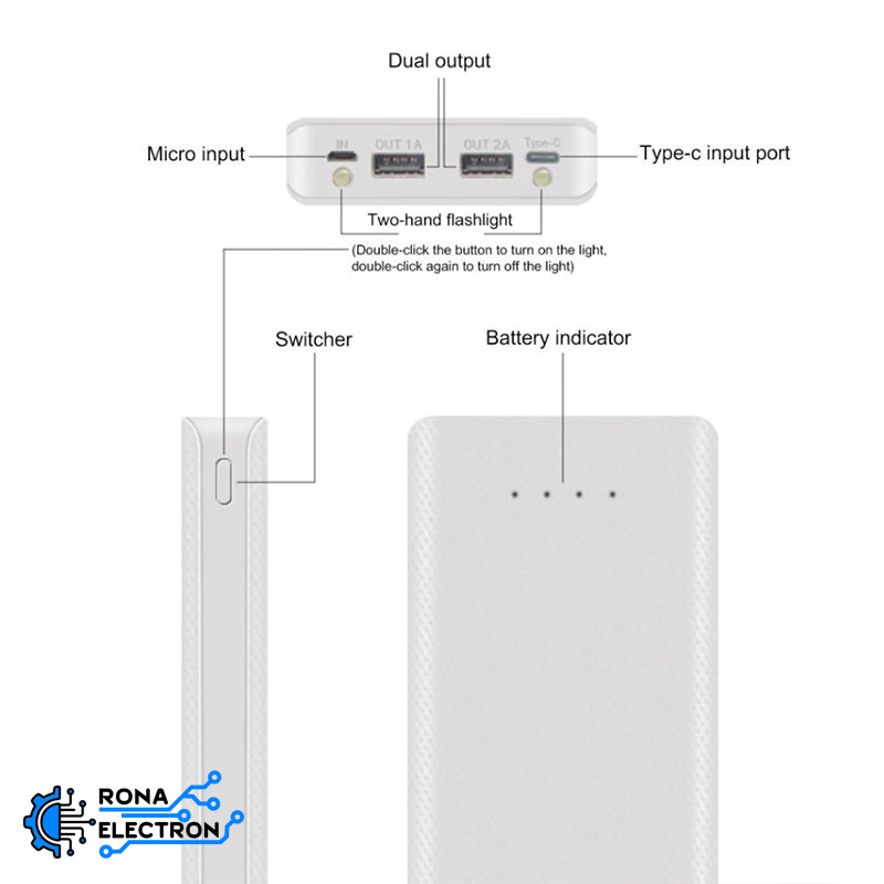 کیس پاوربانک 20000mAh دو خروجی USB دارای نمایشگر دیجیتال مدل W8